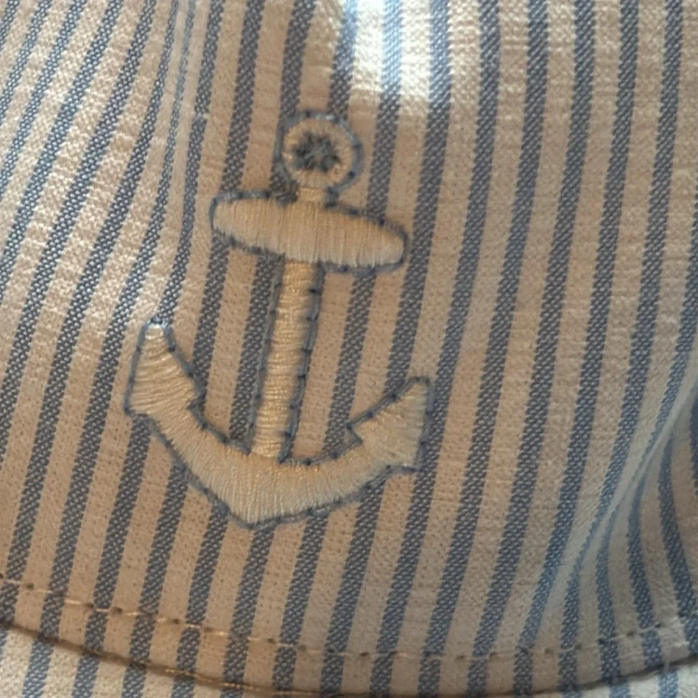 Janie and Jack Seersucker Anchor Embroidered Cap